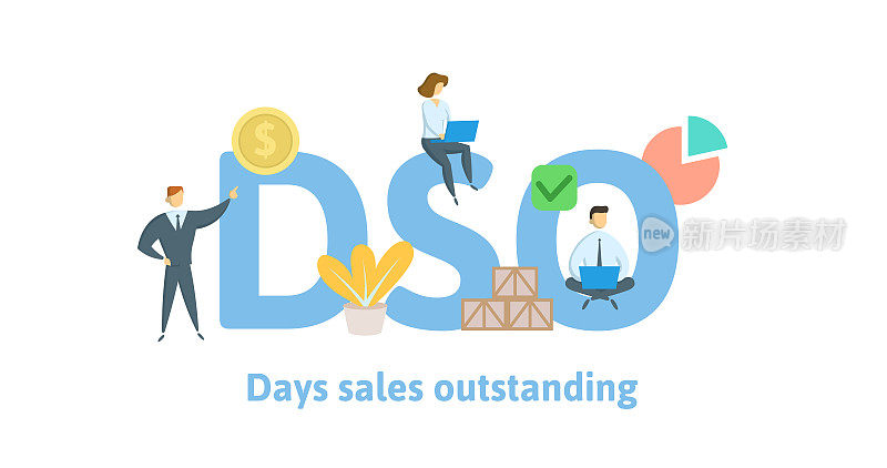 DSO, Days Sales Outstanding。概念与关键字，字母和图标。平面向量插图。孤立在白色背景上。